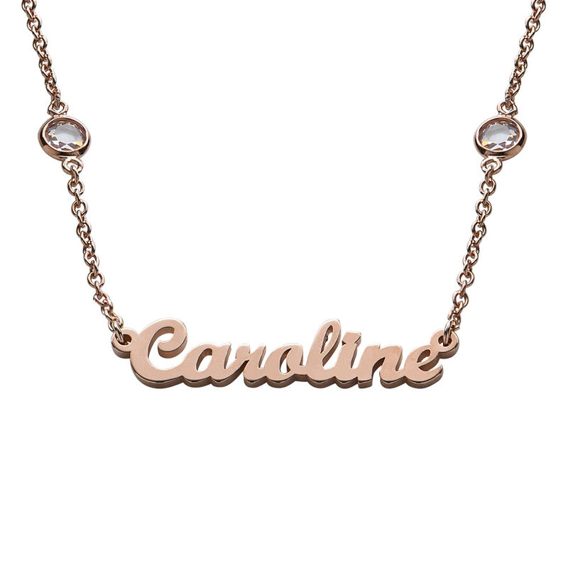 Name Necklace with Clear Crystal Stone  in Rose Gold Plating product photo