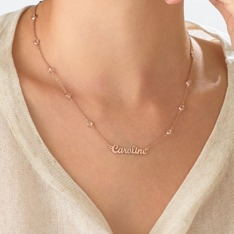 Name Necklace with Clear Crystal Stone  in Rose Gold Plating - 3 product photo