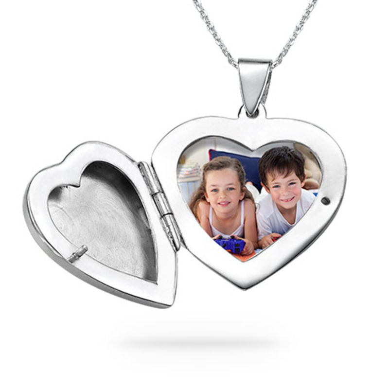 Sterling Silver Engraved Heart Locket Necklace - 1