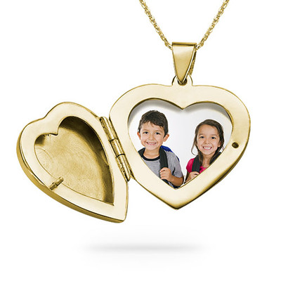 18k Gold plated Engraved Heart Locket Necklace - 1