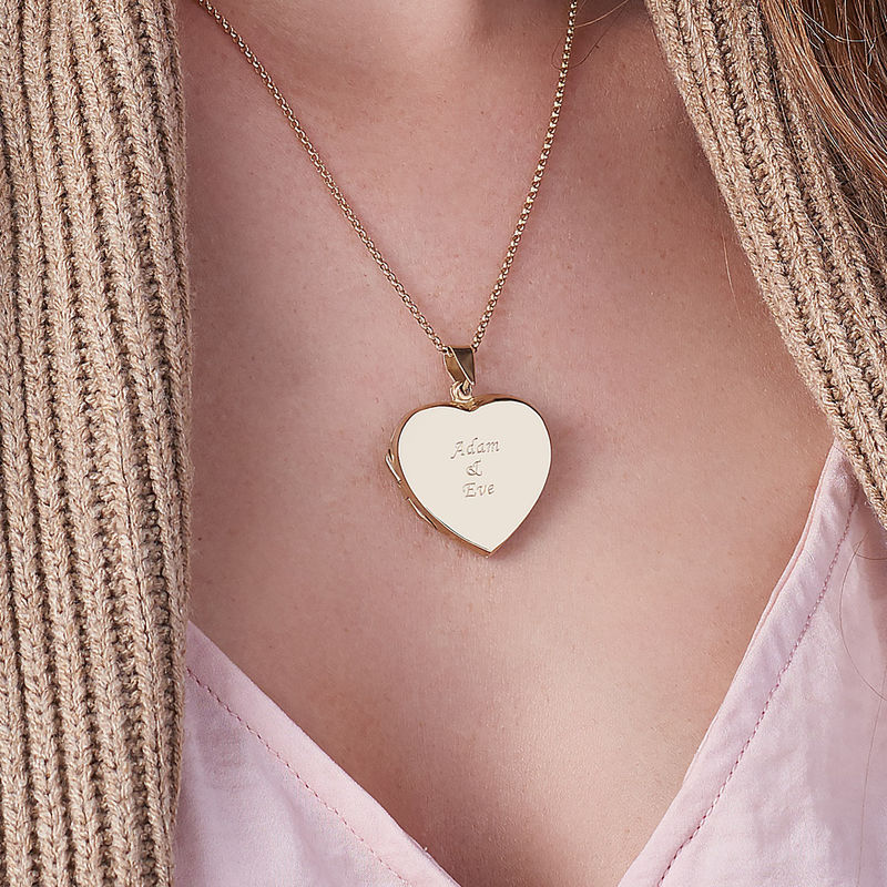 18k Gold plated Engraved Heart Locket Necklace - 3