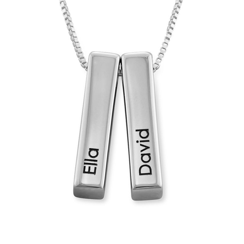 Short 3D Bar Necklace in Silver - 3