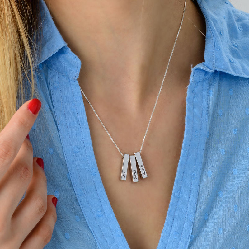 Short 3D Bar Necklace in Silver - 6