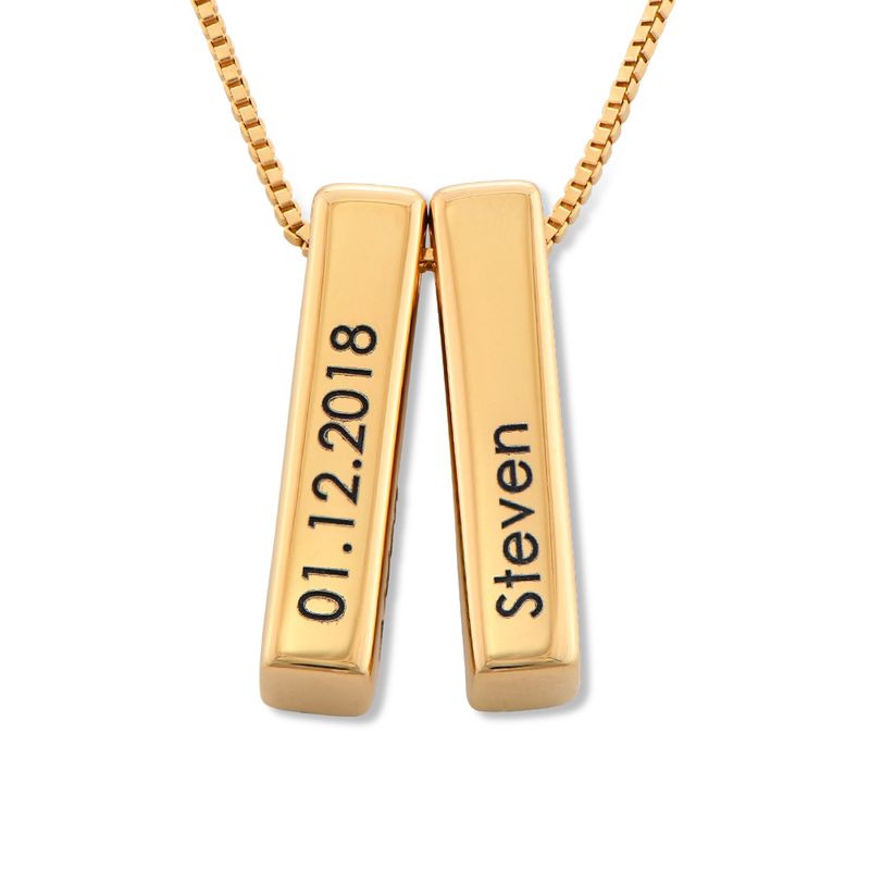 Short 3D Bar Necklace in Gold Plating - 3