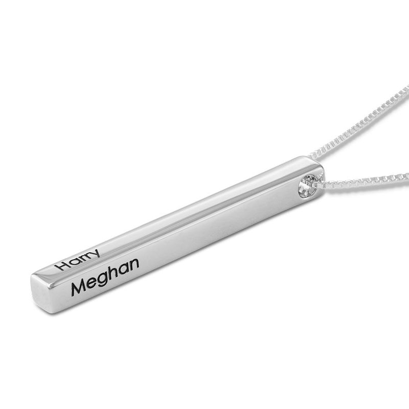 Long 3D Bar Necklace in Silver - 1