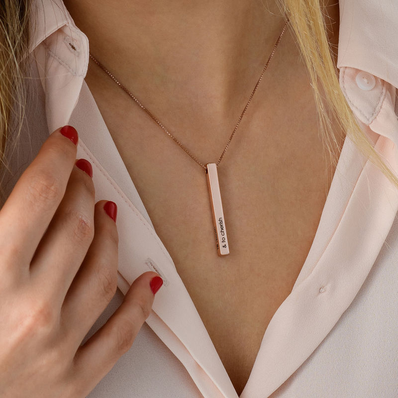 Long 3D Bar Necklace in Rose Gold Plating - 4