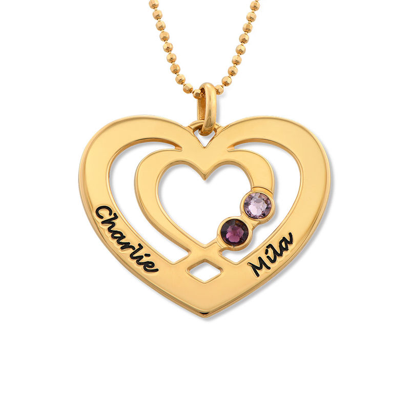 Heart Necklace in Gold Plating with Birthstones