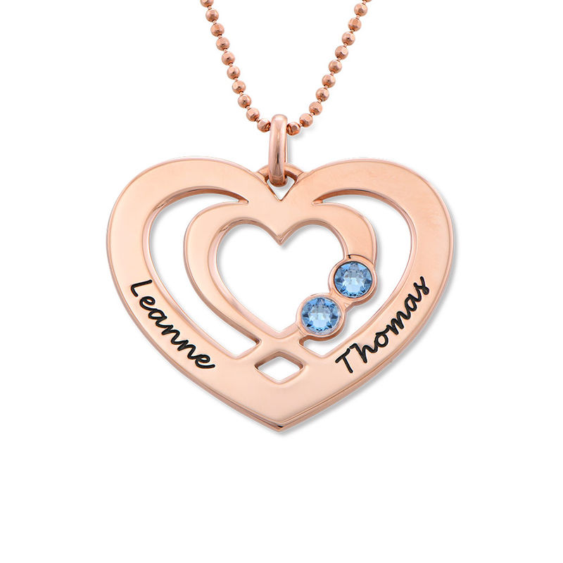 Heart Necklace in Rose Gold Plating with Birthstones