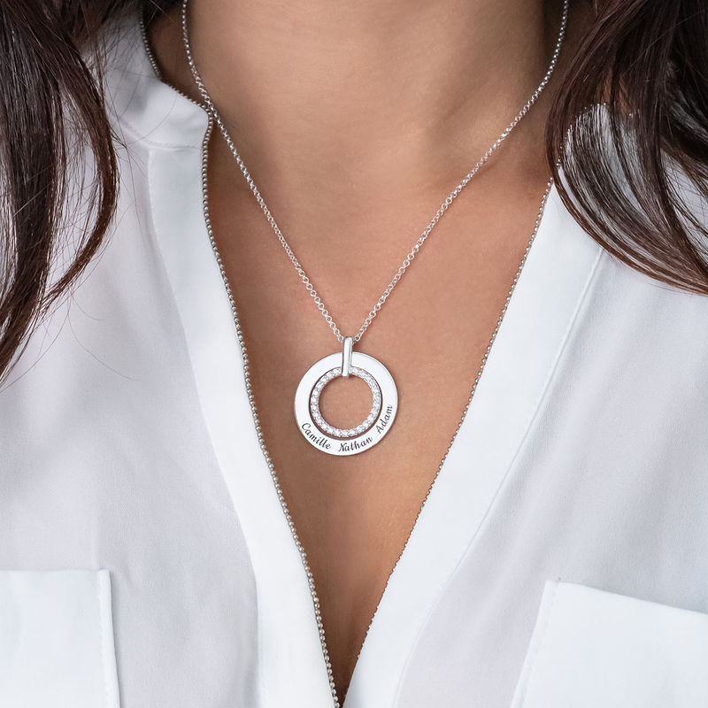 Engraved Circle Necklace in Silver - 3