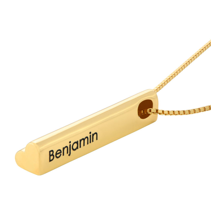Heart Shaped 3D Bar Necklace- Gold Plated - 1
