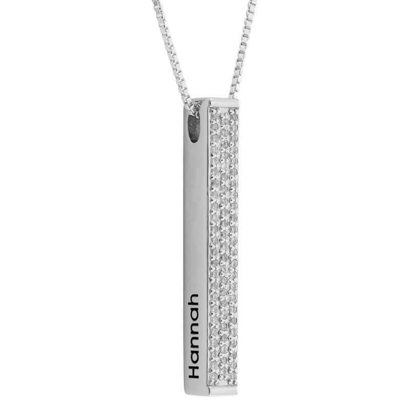 Vertical 3D Bar Necklace with Cubic Zirconia in Silver product photo