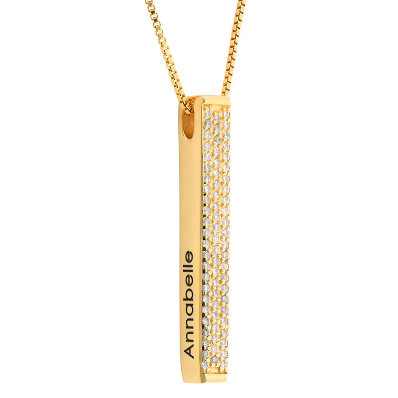 Vertical 3D Bar Necklace with Cubic Zirconia in Gold Plating