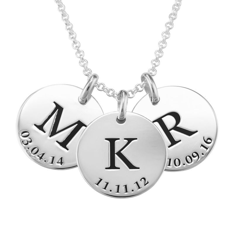 Personalized Initial and Date Necklace in Sterling Silver - 1