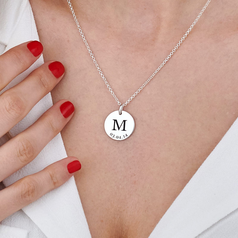 Personalized Initial and Date Necklace in Sterling Silver - 5