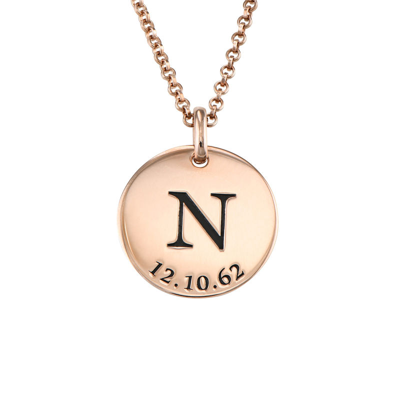 Personalized Initial and Date Necklace in Rose Gold Plating