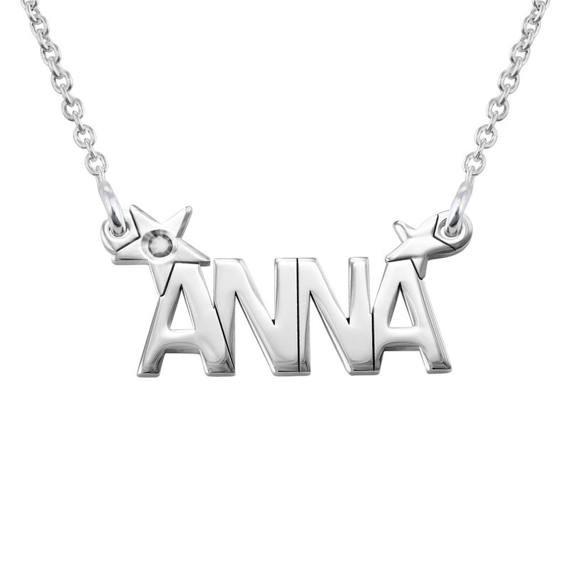 Star Name Necklace with Diamond in Silver