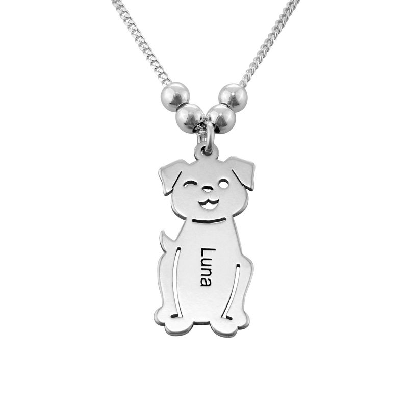 Engraved Kids Charm with Cat and Dog Charm Necklace in Silver - 3
