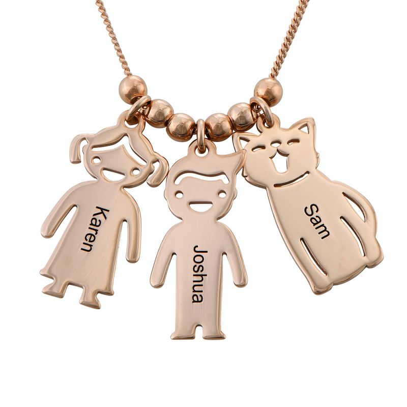 Engraved Kids Charm with Cat and Dog Charm Necklace in Rose Gold Plating - 4