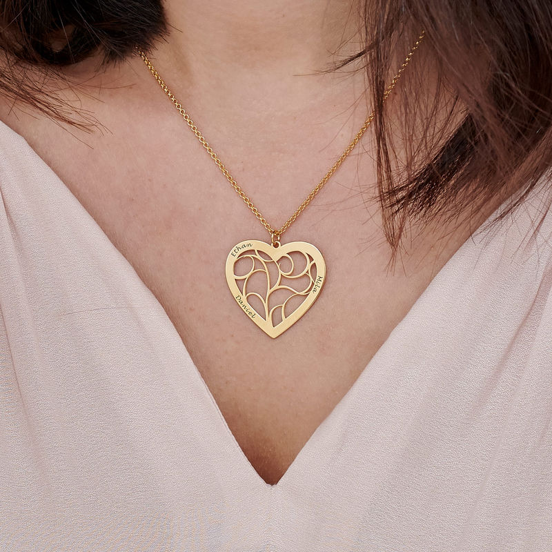 Heart Family Tree Necklace in Gold Plated - 3