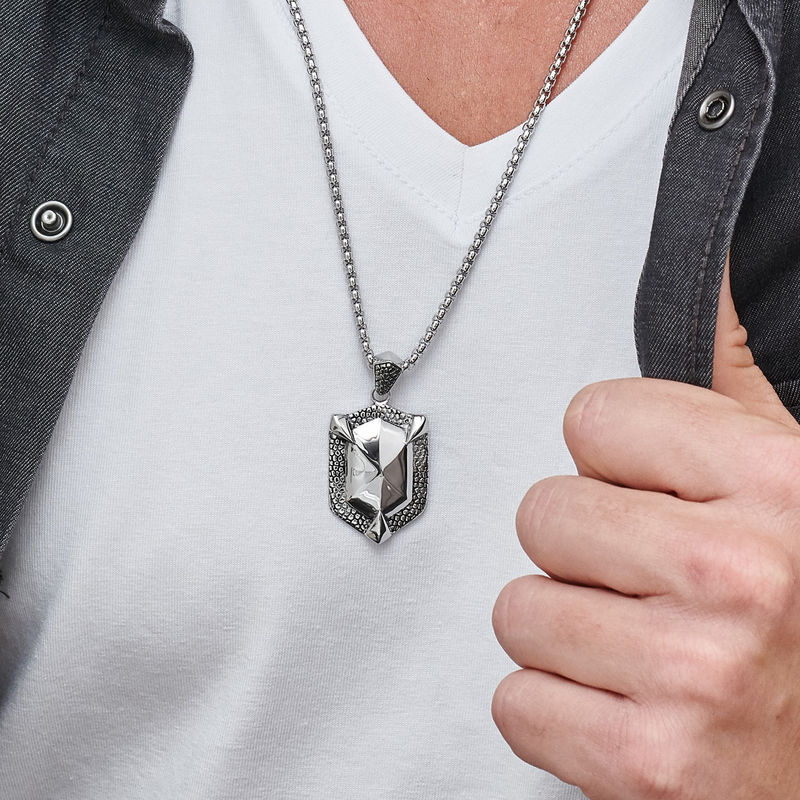 Engraved Shield Necklace for Men - 3