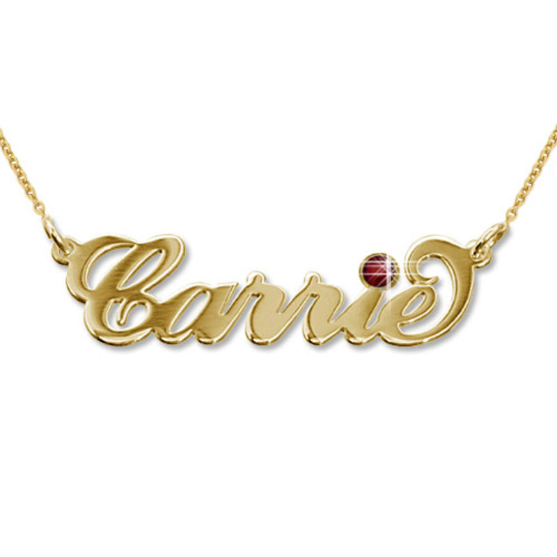 18K Gold-Plated Silver Name Necklace with Birthstone