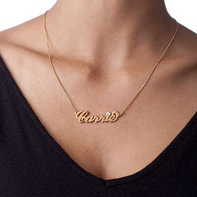 18K Gold-Plated Silver Name Necklace with Birthstone - 1