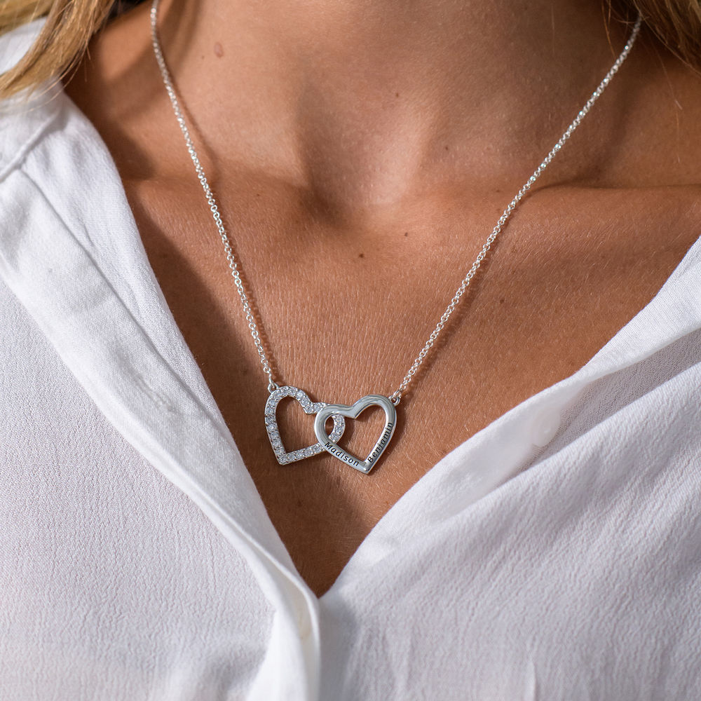 Engraved Double Heart Necklace in Sterling Silver - 1