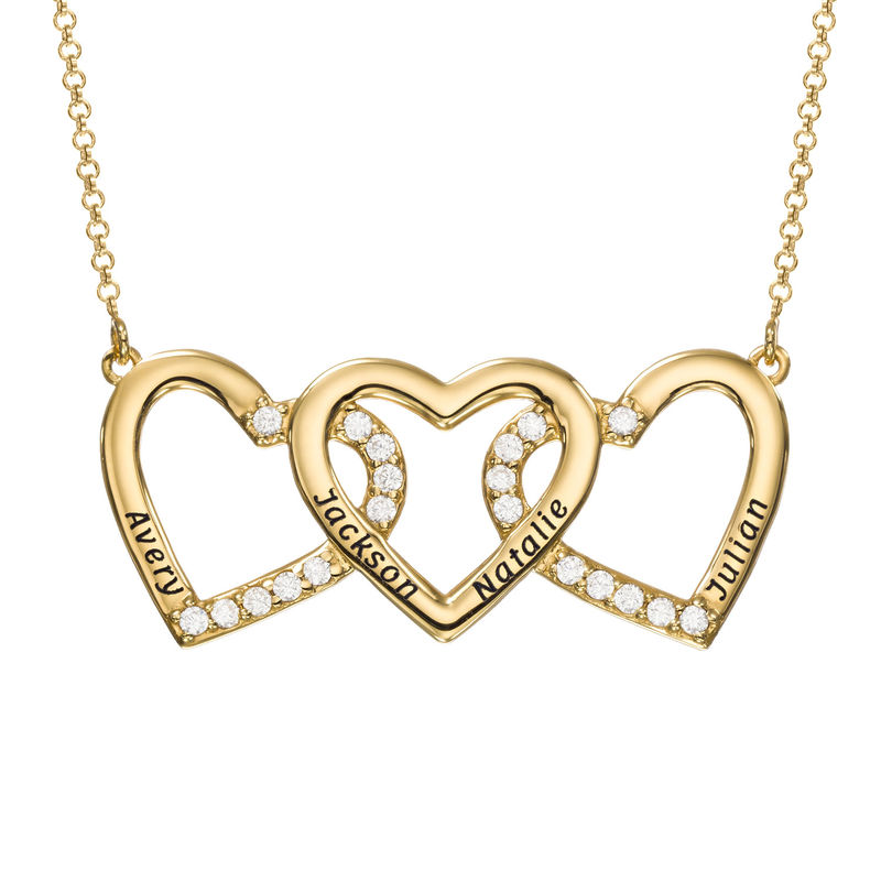 Engraved 3 Hearts Pendant Necklace in Gold Plating