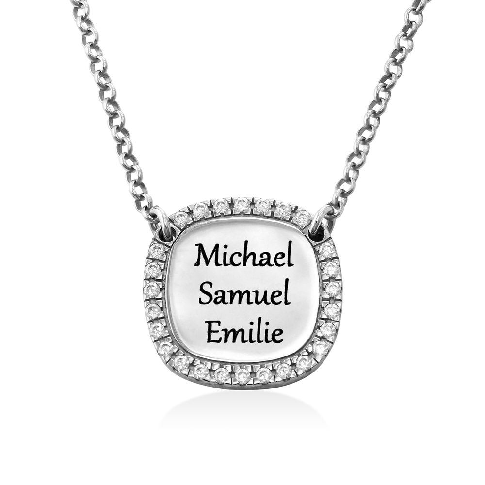 Personalized Square Cubic Zirconia Necklace in Silver - 2