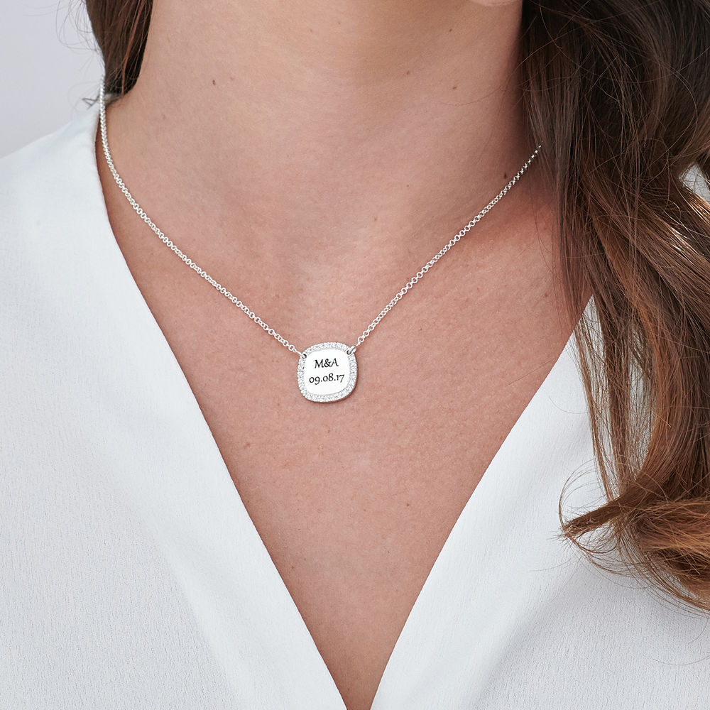 Personalized Square Cubic Zirconia Necklace in Silver - 4