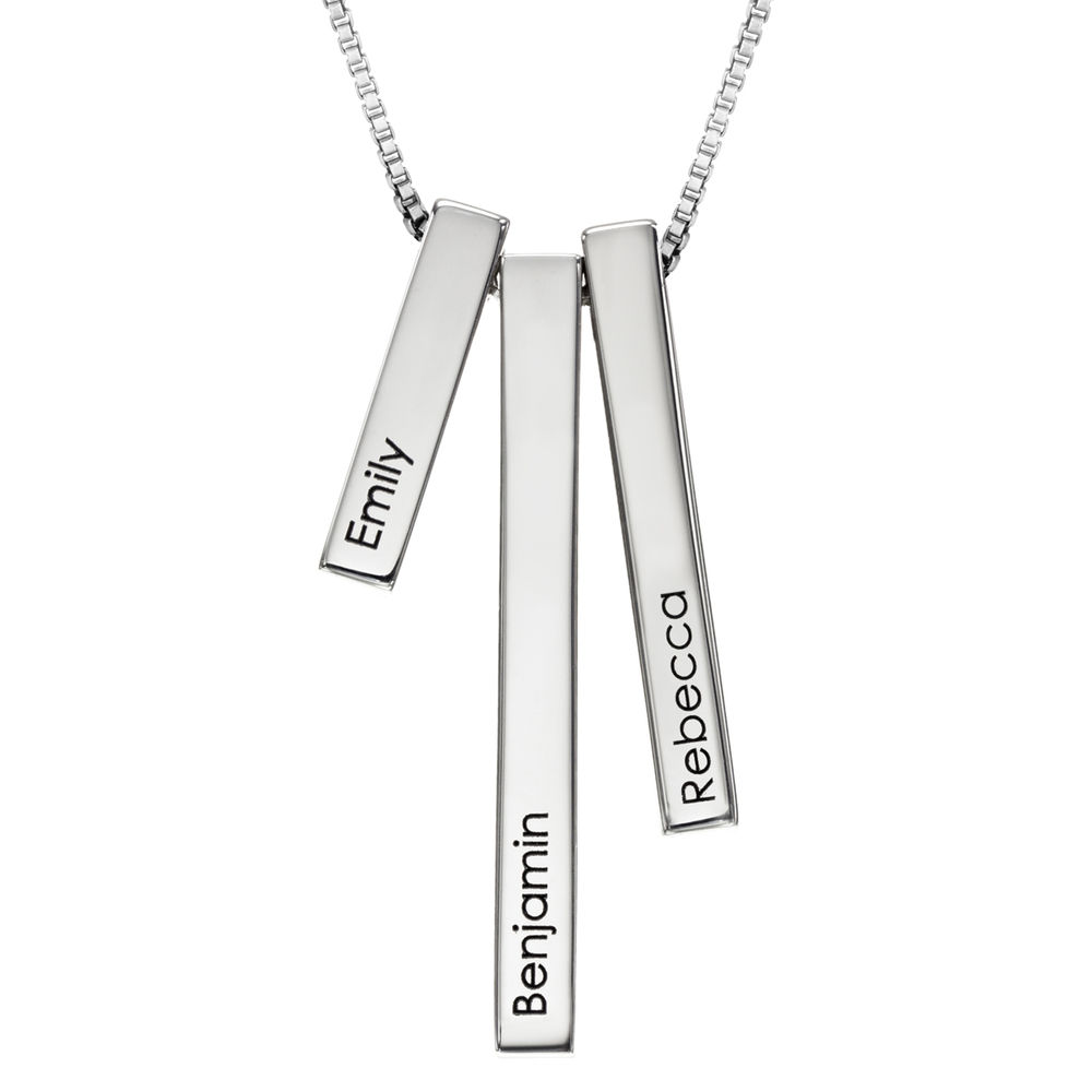 Engraved Triple 3D Vertical Bar Necklace in Sterling Silver