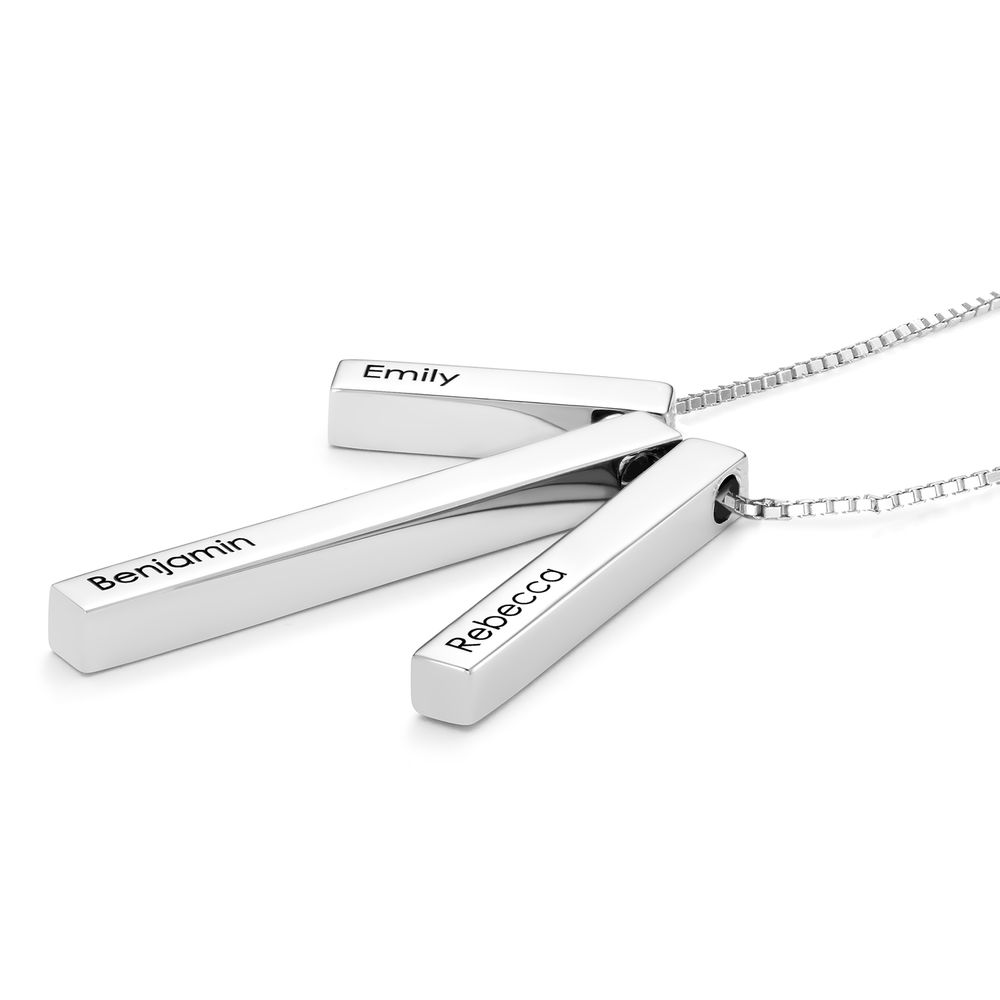 Engraved Triple 3D Vertical Bar Necklace in Sterling Silver - 1 product photo