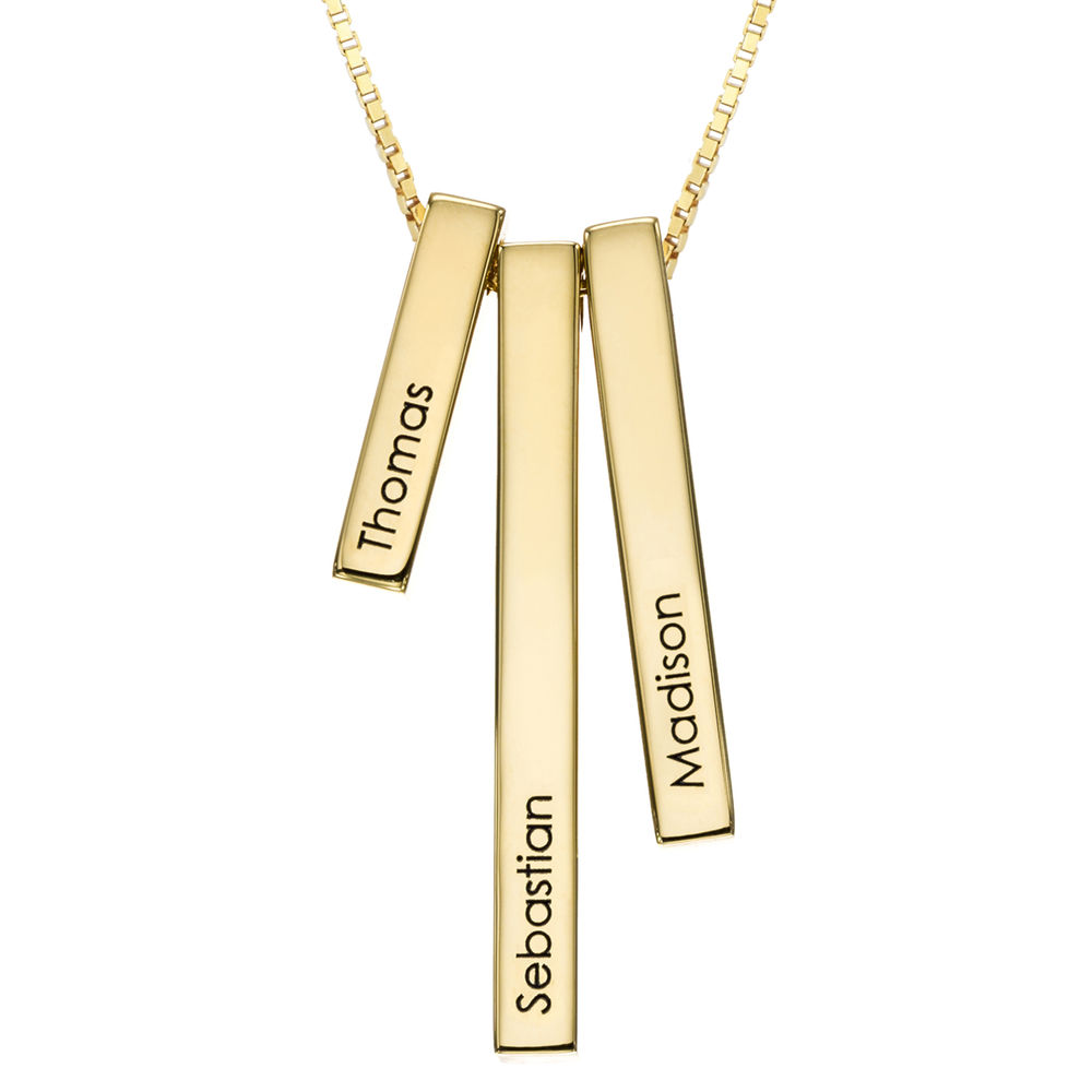 Engraved Triple 3D Vertical Bar Necklace in Gold Plating