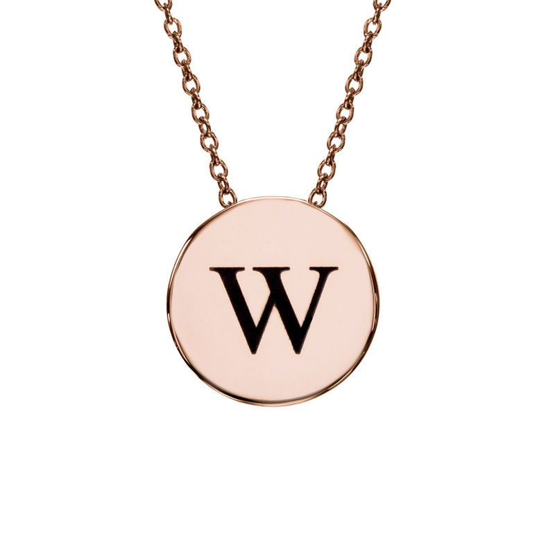 Initial Thick Disc Necklace in Rose Gold Plating
