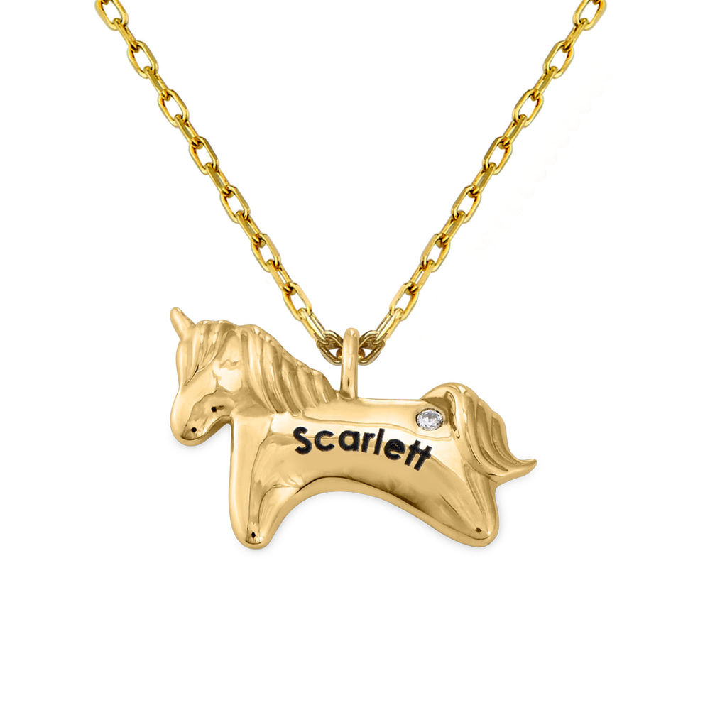 Unicorn Necklace for Girls in 10k Yellow Gold with Cubic Zirconia