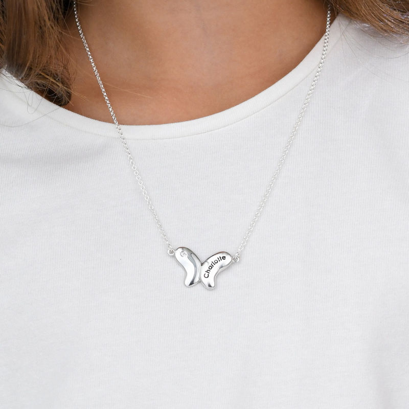 Sterling Silver Butterfly Necklace for Girls with Cubic Zirconia - 2