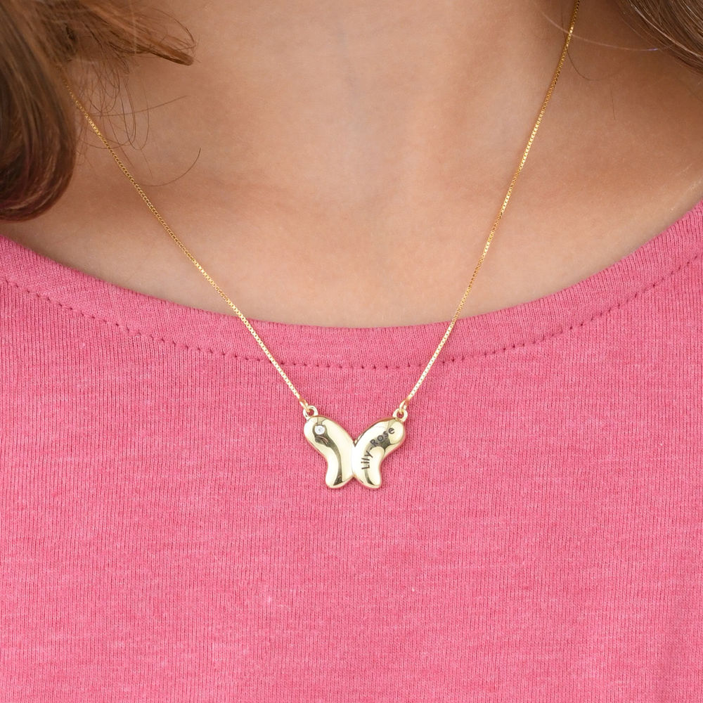 10k Gold Butterfly Necklace for Girls with Cubic Zirconia - 2