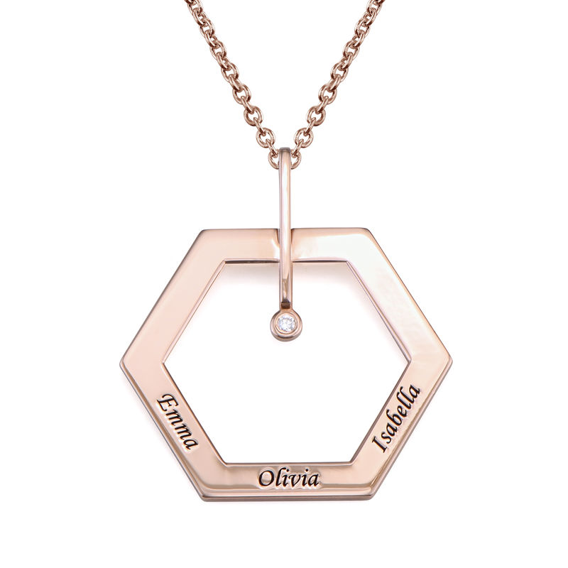 Personalized Engraved Hexagon Necklace in Rose Gold Plating with Diamond