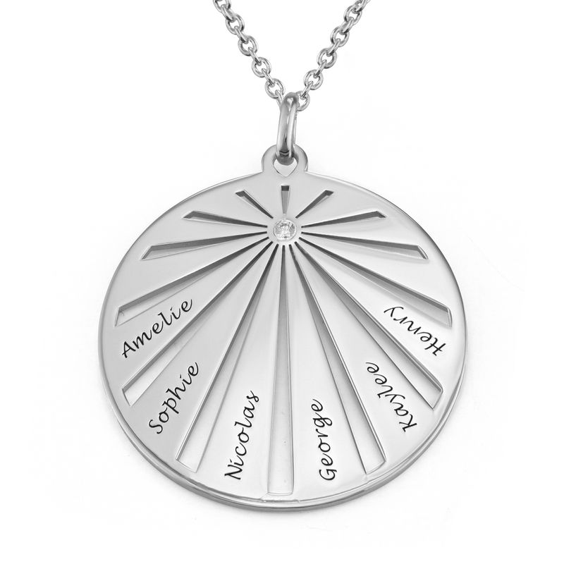 Engraved Circle Family Necklace with Diamond in Sterling Silver