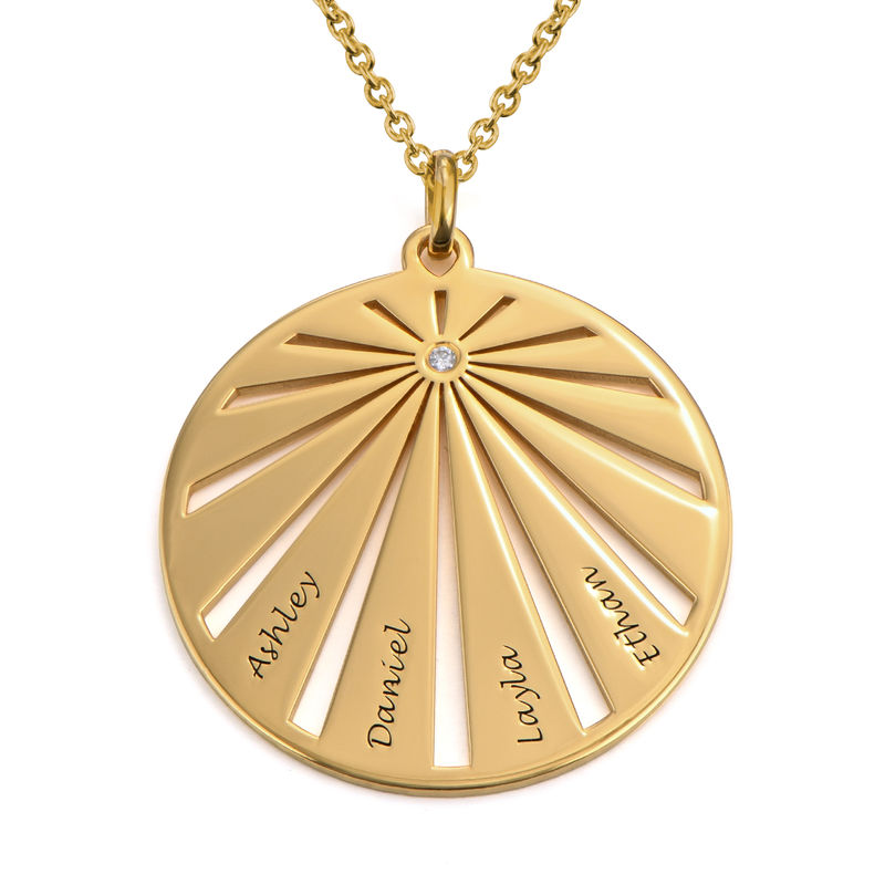 Engraved Circle Family Necklace with Diamond in Gold Plating