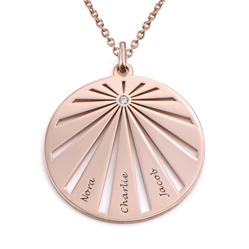 Engraved Circle Family Necklace with Diamond in Rose Gold Plating