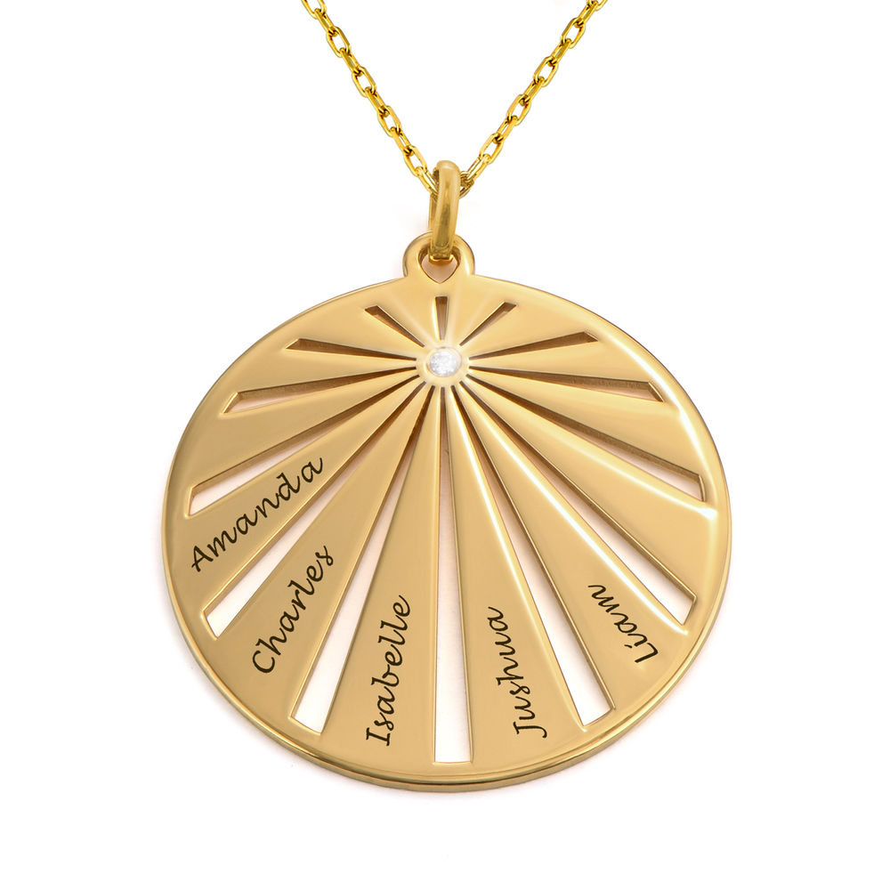 Engraved Circle Family Necklace with Diamond in 10k Gold