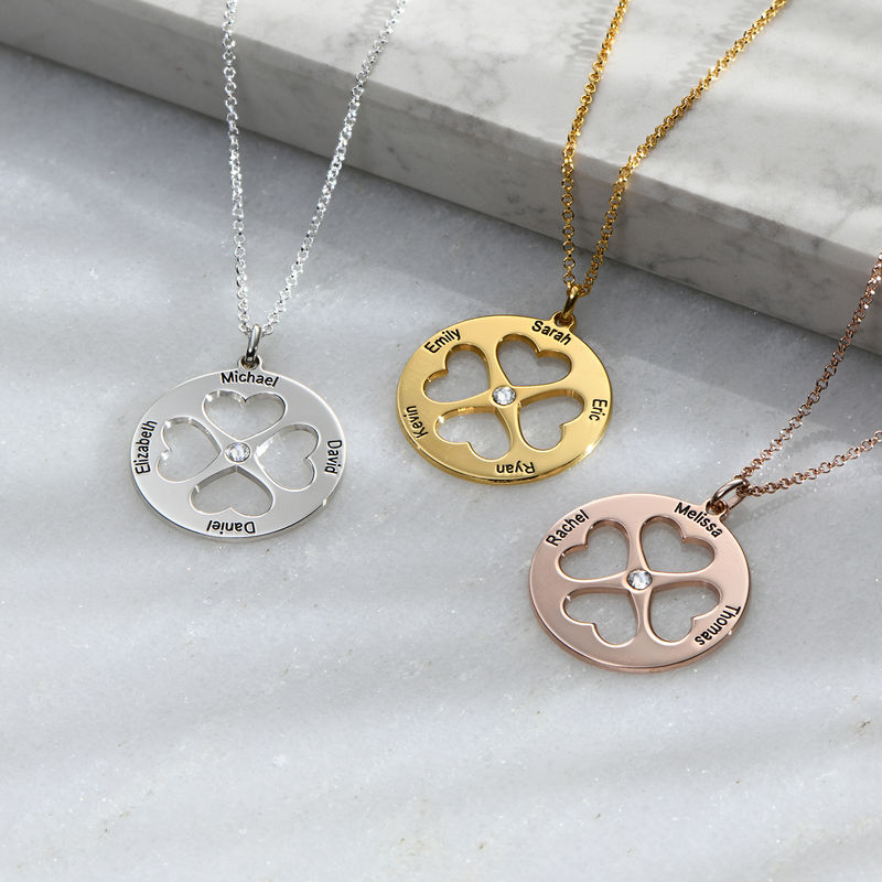 Four Leaf Clover Heart in Circle Pendant Necklace in Silver - 1