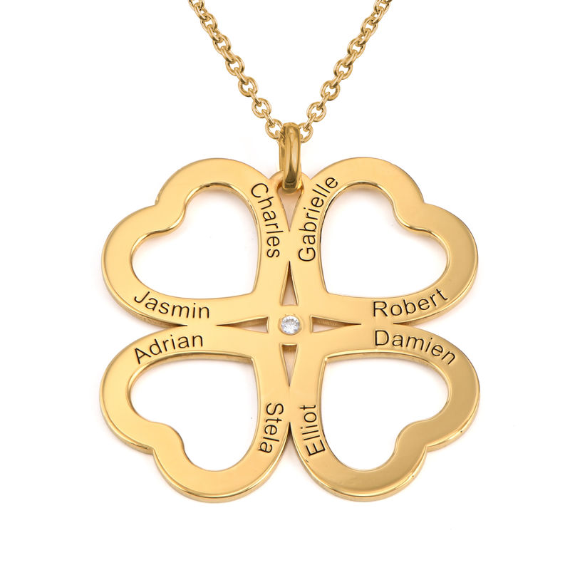 Four Leaf Clover Heart Necklace with Diamonds in Gold Plating