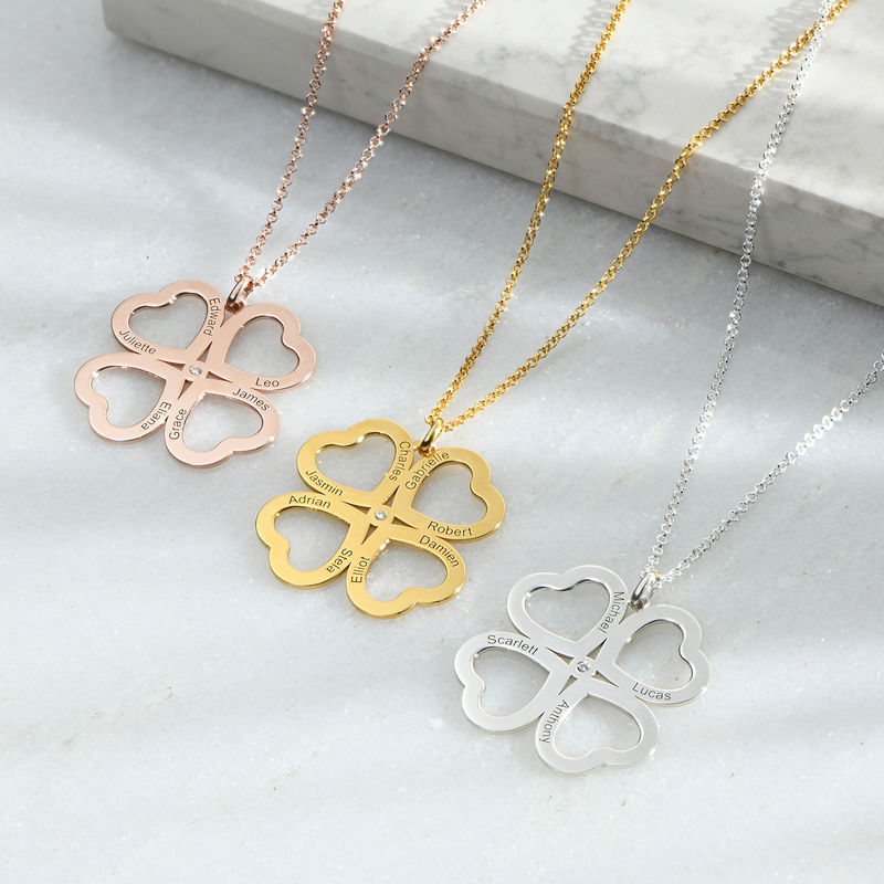 Four Leaf Clover Heart Necklace with Diamonds in Gold Plating - 1