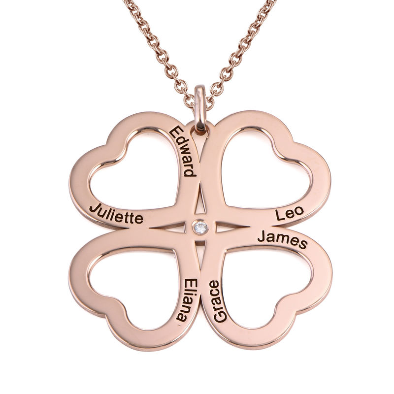 Four Leaf Clover Heart Necklace with Diamonds in Rose Gold Plating