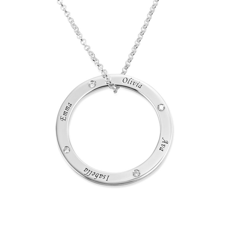 Personalized Ring Family Necklace with Diamonds in Sterling Silver