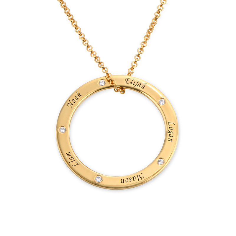 Personalized Ring Family Necklace with Diamonds in Gold Plating