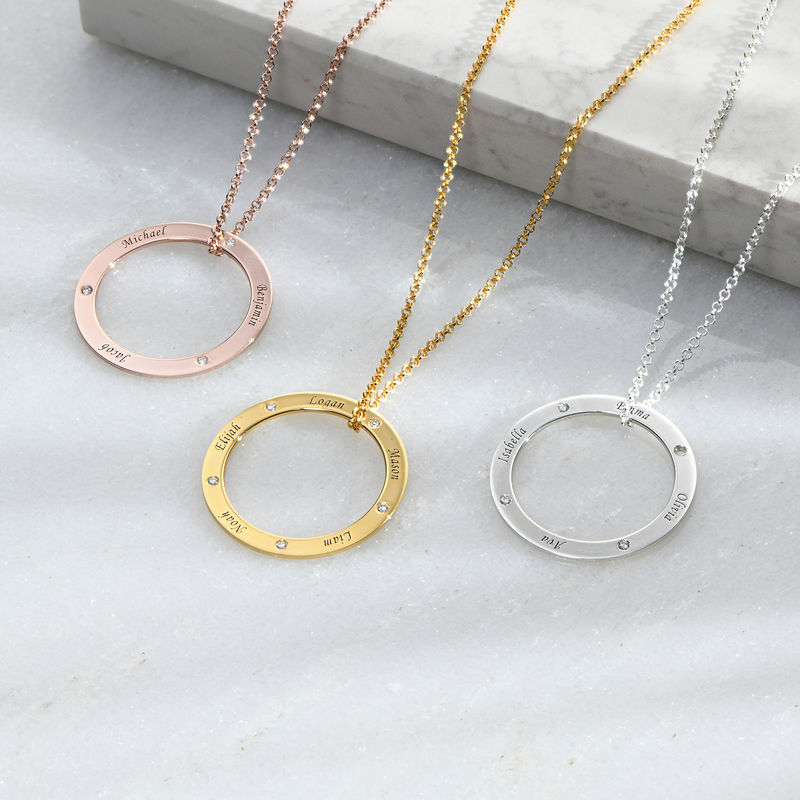 Personalized Ring Family Necklace with Diamonds in Rose Gold Plating - 1 product photo
