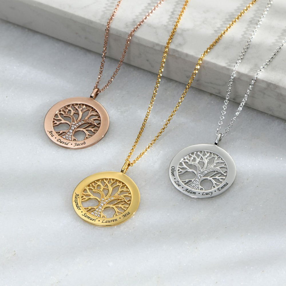 Family Tree Circle Necklace with Cubic Zirconia in Gold Vermeil - 1 product photo